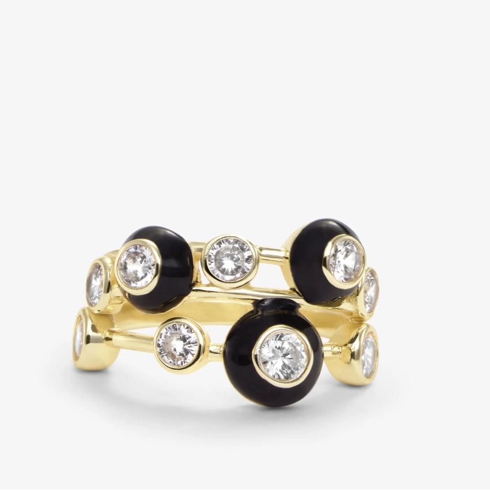 Melinda Maria Cloud 9 Black Ring in Gold